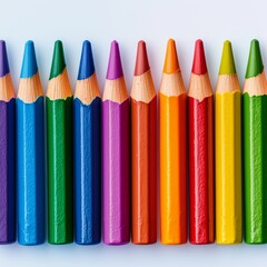 Colorful Assortment of Crayons Lined Up on a White Surface