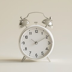 Classic Silver Alarm Clock on Minimalist Light Background