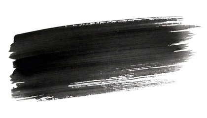 Black watercolor brush stroke isolated on transparent background.