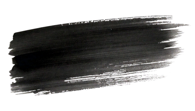 Black watercolor brush stroke isolated on transparent background.