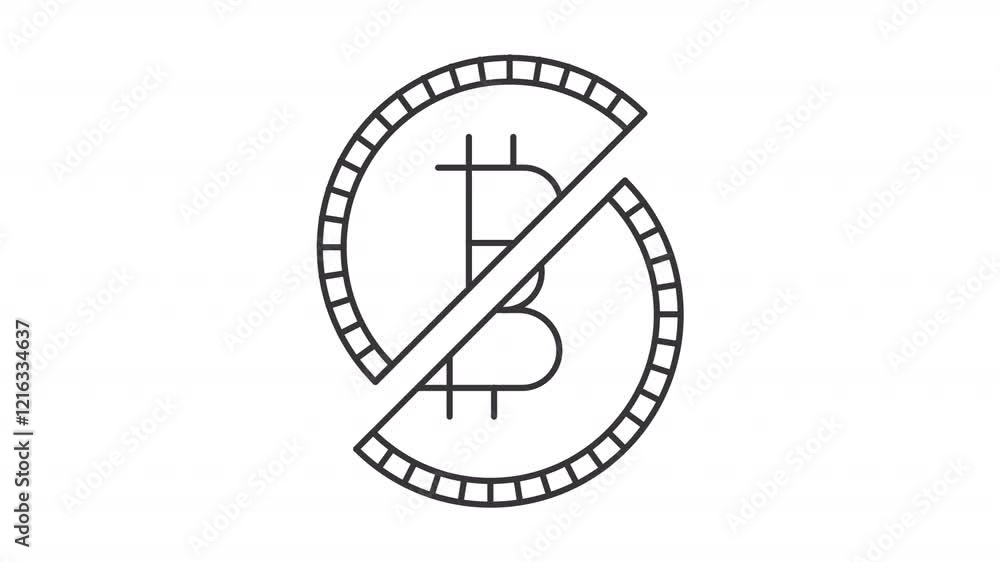 Poster bitcoin halving line animation. cut crypto token animated icon. regular financial event at blockchai
