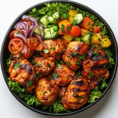 Delicious Peri-Peri Chicken Served With Fresh Vegetables in a Vibrant Salad Bowl. Generative AI