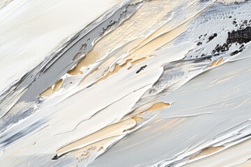 Abstract art showcasing dynamic interplay of white, grey, and beige paint strokes on canvas.