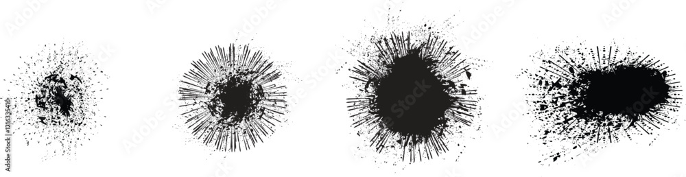 Poster Collection of ink splashes for speckle effect .Set of Black Spray Blot of Ink. Place blobs, stains and splats in this pack over any object to create grunge effect .Spray paint drips .abstract vector.