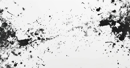 Obraz premium Abstract black ink splatters on a white background, creating a dynamic visual effect.
