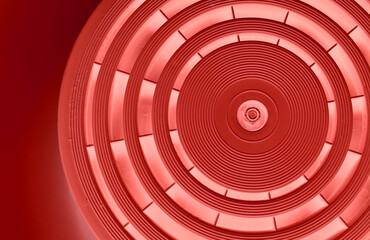 Abstract Circular Pattern With Red Backlit Of Same Segments On Dark Red Background
