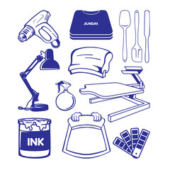 a set of vector images of screen printing equipment