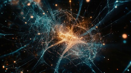 Abstract Neural Network Visualization: A Deep Dive into the intricate connections and pathways of a neuron, illuminated with vibrant colors and intricate details.