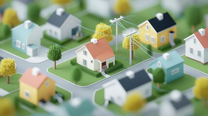 Exploring a snow-dusted suburban neighborhood miniature homes charming landscape aerial view winter scene