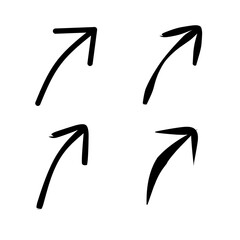 Set of Four Hand-Drawn Curved Upward Pointing Arrows in Black Ink