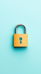 Fototapeta premium Modern Yellow Padlock on Blue Background