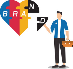 Personal branding, marketing strategy by introducing the identity or characteristics of a product or service, individual brand strategy, build a personal brand, businessman completing puzzle