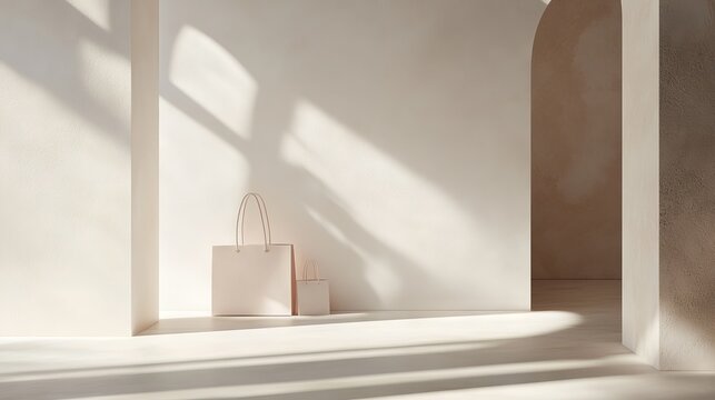 refined white shopping label, architectural light shadow play, rose quartz and cream surfaces, artisanal string attachment, premium fashion photography, clean lines, sophisticated product styling