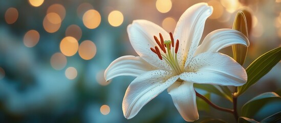 Fototapeta premium Serene White Lily in Soft Lighting: A Botanical Masterpiece