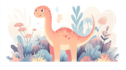 adorable pastel cartoon dinosaur art among floral blooms perfect for children's illustrations and nursery decor featuring cute and sweet designs in illustration and clipart