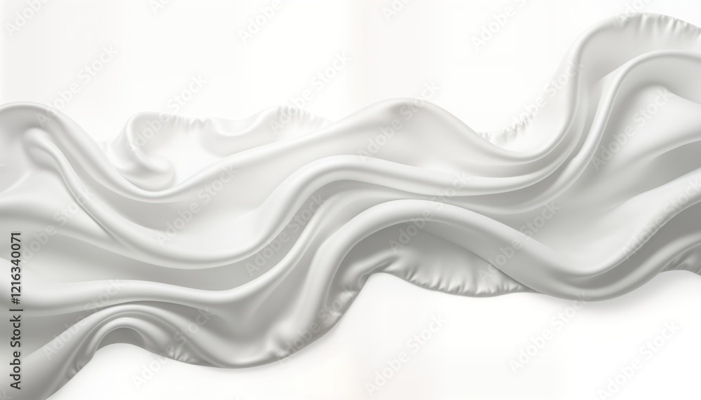 Aufkleber Elegant white silk fabric flows in soft waves. Luxurious textile display. Smooth satin texture. Perfect for fashion, textile, design projects. High-quality graphic for promotion. Showcase of luxury