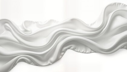 Elegant white silk fabric flows in soft waves. Luxurious textile display. Smooth satin texture. Perfect for fashion, textile, design projects. High-quality graphic for promotion. Showcase of luxury