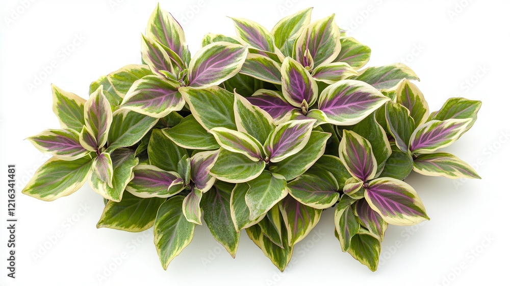 Poster variegated tradescantia zebrina displayed from above with vibrant colors and patterns. generative ai