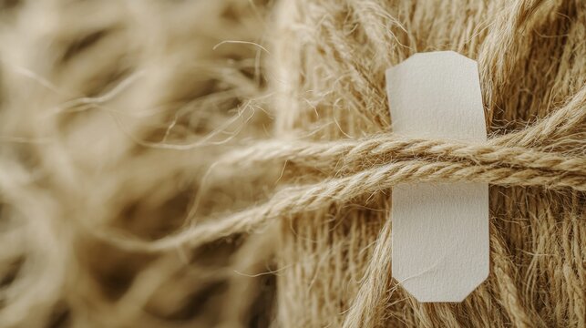 eco friendly parcel, rustic jute string, pristine white tag, cardboard box texture, commercial product shot, gentle lighting, sustainable packaging design, neutral palette, detailed macro