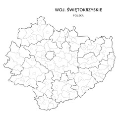 Administrative Vector Map of the Świętokrzyskie Voivodeship (or Holy Cross) with Municipality Areas (Obszary Gmin), Municipalities (Gminy), and Counties (Powiaty) Subdivisions - Poland (Polska) 2025