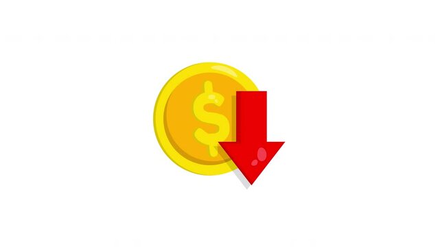 dollar coin down icon animation. 4K motion animation.