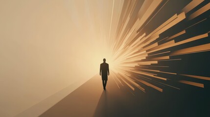 Abstract light rays illuminating a business figure modern environment conceptual visualization of ai impacting society