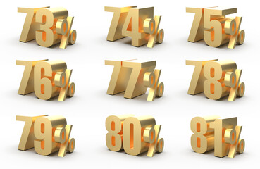 3D rendered image of discounts numbers with gold texture. 4k 3D render of business golden discounts
