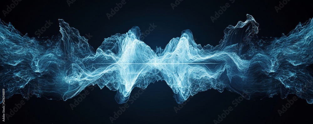Poster futuristic blue sound wave visualization depicting an equalizer's dynamic rhythm, perfect for repres