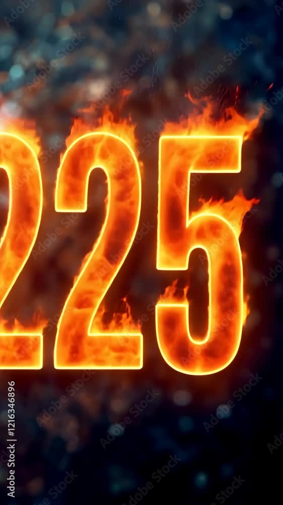Poster bright and fiery display of the number 225 glowing against a dark backdrop in an artistic representa