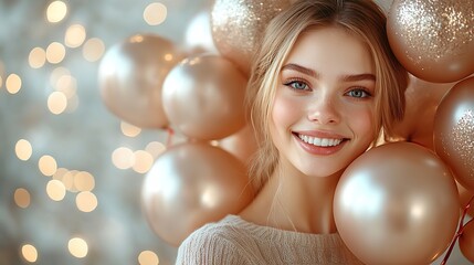 Fototapeta premium Golden balloons forming with candy canes and festive decor symbolize a joyful New Year celebration, filled with sweetness and happiness