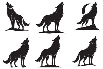 howling wolf silhouette eps vector art illustration