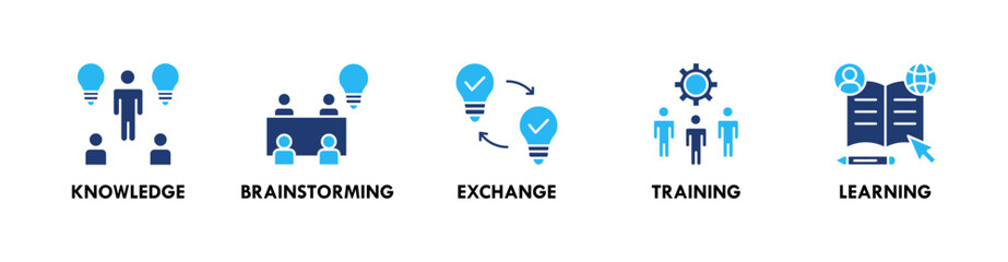 Knowledge Transfer web icon illustration concept with icon of knowledge, brainstorming, exchange, training, and learning