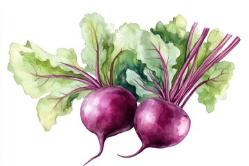 Simple watercolor beetroot, isolated on a white background.