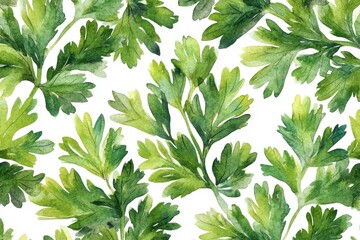 Fototapeta premium Watercolor seamless pattern of parsley, isolated on a white background.