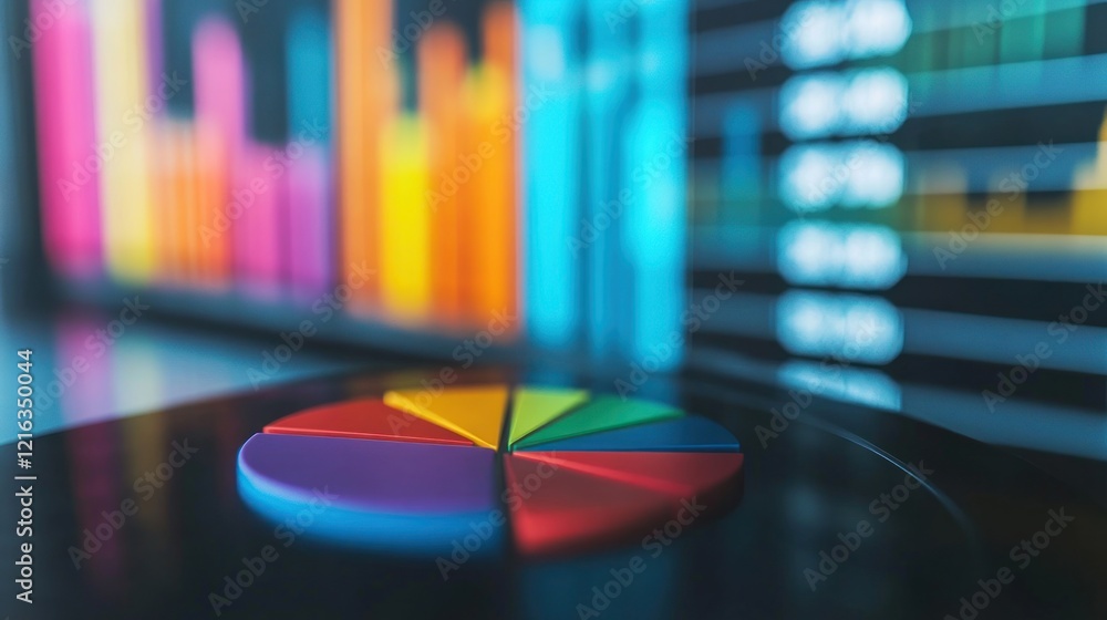 Poster Colorful Data Visualization: Pie Chart and Bar Graphs on a Dark Surface
