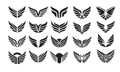 Wings icons set. Simple set of wings vector icons for web design on white background