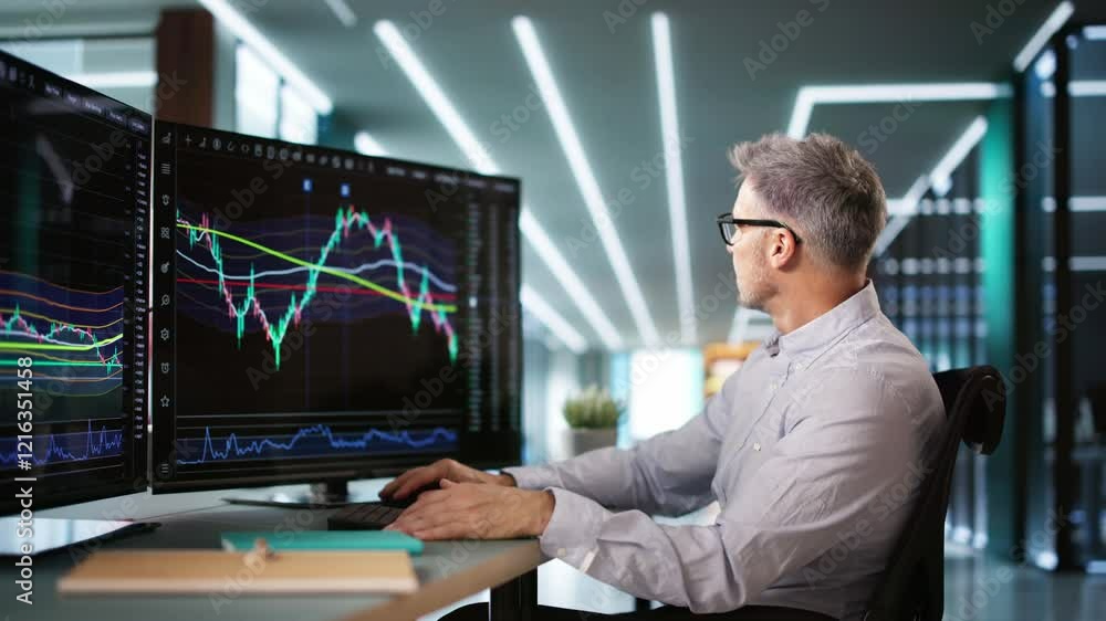 Poster successful stock market trader in joy