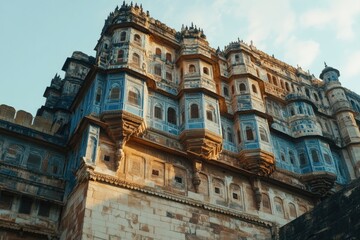 Majestic architectural marvel with intricate blue and beige deta