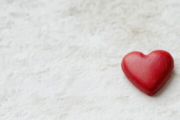A red heart is on a wooden surface, with ample copy space for text.