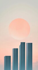 Minimalist Abstract Urban Skyline with Sunset, Geometric Shapes in Vertical Composition, Muted Color Palette, Serenity and Modern Art, Generative AI