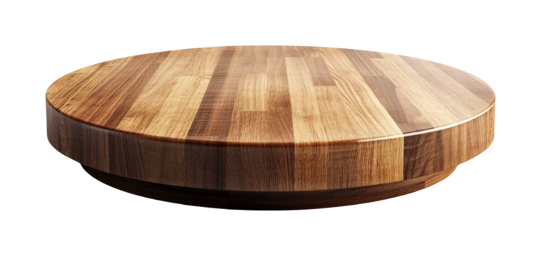 Rustic wooden serving platter showcasing natural grain and craftsmanship in a cozy kitchen setting isolated on transparent background