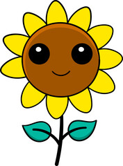 Cute Sunflower Character with Smiling Face for Design Projects