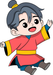 Happy Boy Sitting and Celebrating Chinese New Year Illustration