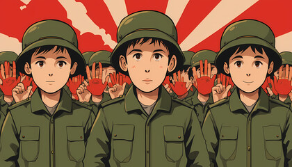 "clipart advocating for the end of child soldiers on red hand day"
