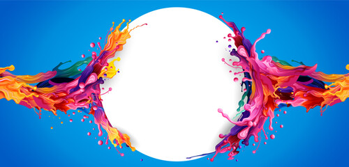 illustration of abstract colorful fluid splashes of liquid color for festival of colors Happy Holi background of India celebration greetings