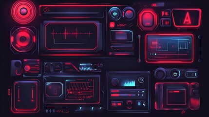 Obraz premium Futuristic Control Panel Interface: Neon Red and Blue Digital Display