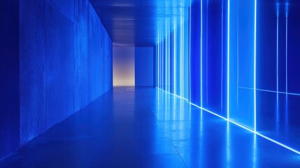Blue neon lights illuminate a futuristic corridor.  Background suggests a technological environment, ideal for sci-fi or tech visuals