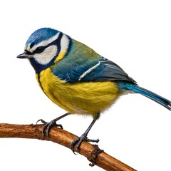 Obraz premium Great tit on white background. Mésange charbonnière (Parus major) transparence, sans background. Eurasian Blue Tit Cyanistes caeruleus isolations on a white background in studio : Generative AI.