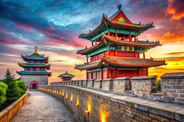 Obraz premium Ancient Zhangjiakou City Wall Watchtower, China - Stunning Architectural Detail