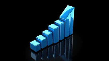 Black background with a 3D blue arrow atop a bar graph.